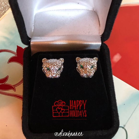 STUNNING Cougar Emerald Sapphire Pave Earrings - Picture 4 of 8